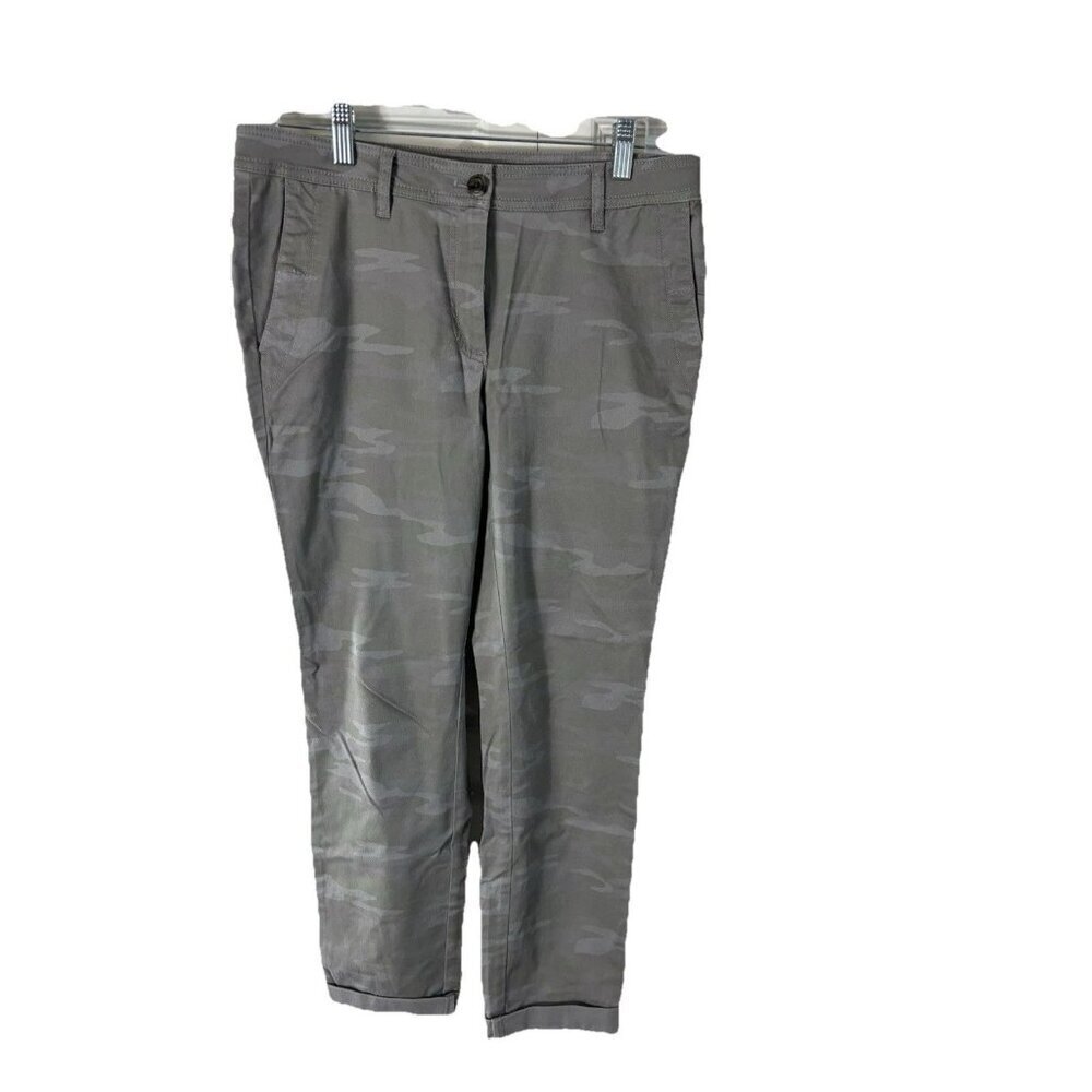 J. Jill Women Size 6 Pants Gray Green Subtle Camo Slim Straight Chinos Stretch - Picture 1 of 6